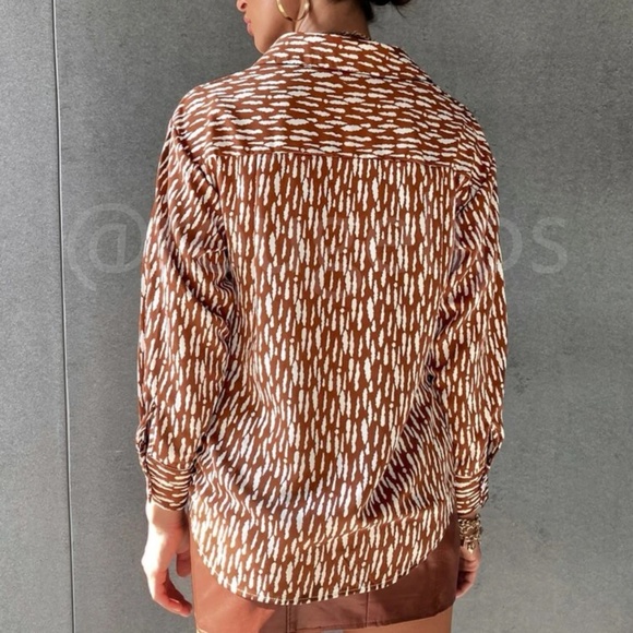 Rusty Brown with White Spots Printed Button Through Shirt Long Sleeve - Picture 5 of 8